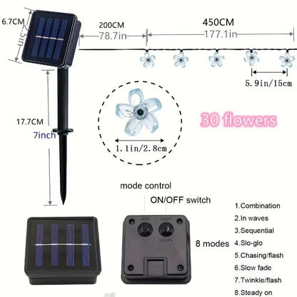 1Pc 6.5M30LED Solar String Sakura Lights LED Outdoor Waterproof Festival Garden Decorative Lights Solar Garden Light