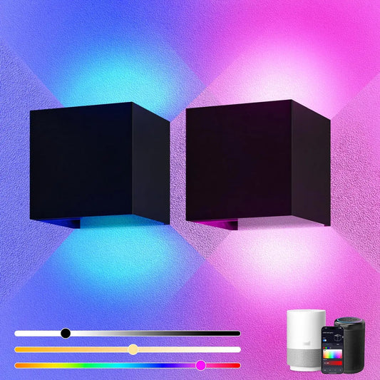 2PC Outdoor Wall Lights 10W RGBCW LED Patio Wall Light Fixture Smart Modern Outdoor Light with App/Voice Control Adjustable Beam