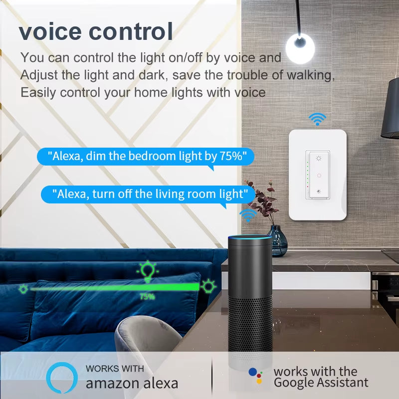 Tuya Wifi Dimmer Light Switch 3 Way One-Key Smart Dimmable Switches Voice Remote Control Works with Alexa Google Home