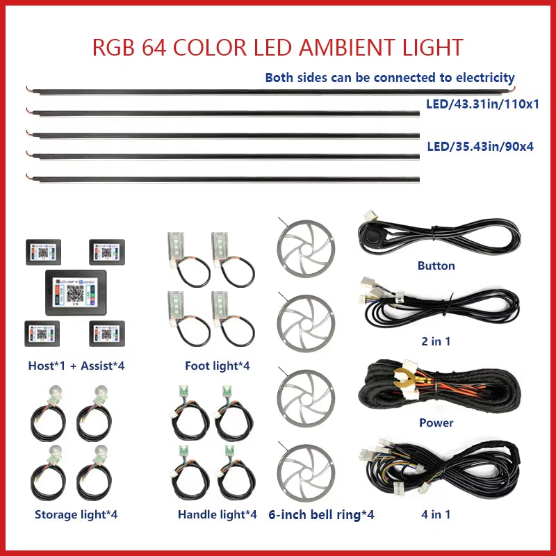 22 In1 Car Acrylic LED Ambient Lamps Universal Colorful Atmosphere Lights Auto Interior Neon Strip App Control 64 RGB Lighting