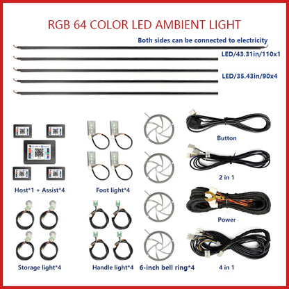 22 In1 Car Acrylic LED Ambient Lamps Universal Colorful Atmosphere Lights Auto Interior Neon Strip App Control 64 RGB Lighting