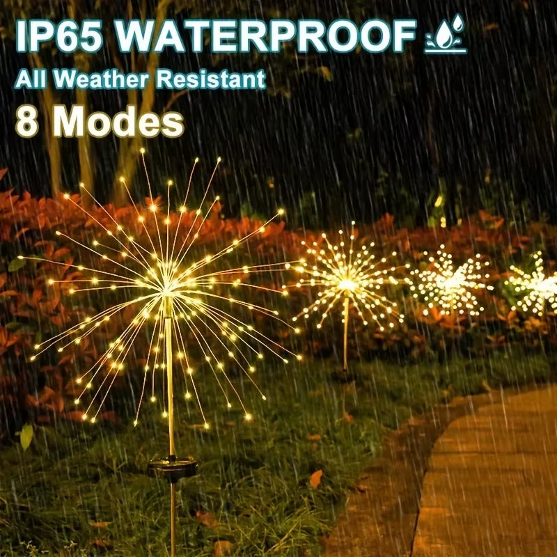 1/2/4PCS Solar Firework Light Waterproof Outdoor 8 Lighting Modes 90-200LED Fairy String Light Christmas 3 Colors Garden Lights