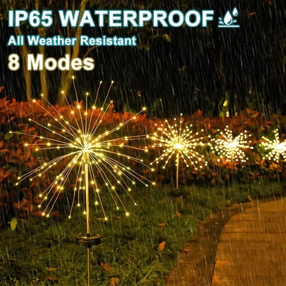 1/2/4PCS Solar Firework Light Waterproof Outdoor 8 Lighting Modes 90-200LED Fairy String Light Christmas 3 Colors Garden Lights