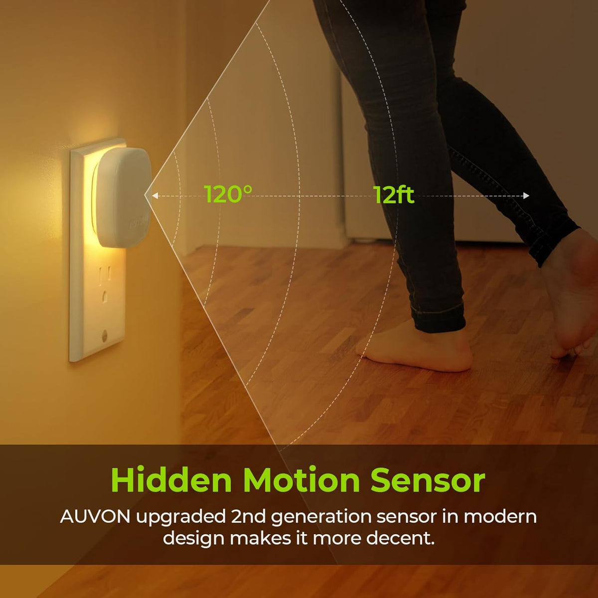 Plug-In LED Backlit Night Light with Motion Sensor & Dusk to Dawn Sensor, Dimmable Warm White Nightlight with 1-50 Lm Adjustable Brightness for Bedroom, Bathroom, Stairs, Hallway (4 Pack)
