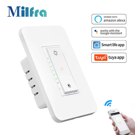 Tuya Wifi Dimmer Light Switch 3 Way One-Key Smart Dimmable Switches Voice Remote Control Works with Alexa Google Home