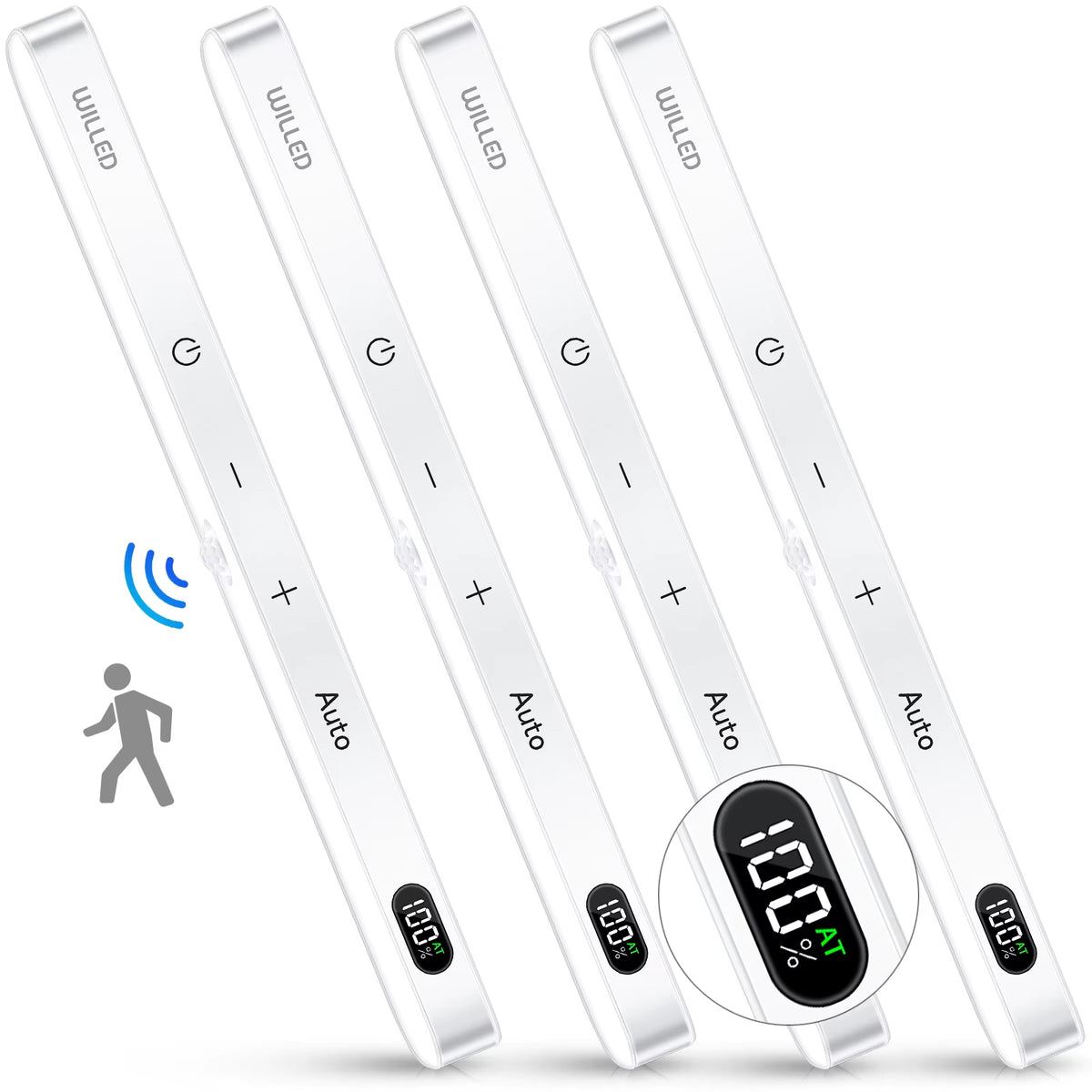 Motion Sensor Cabinet Light Battery Display 60 LED Touch Light Bar Wireless Rechargeable Battery Night Light