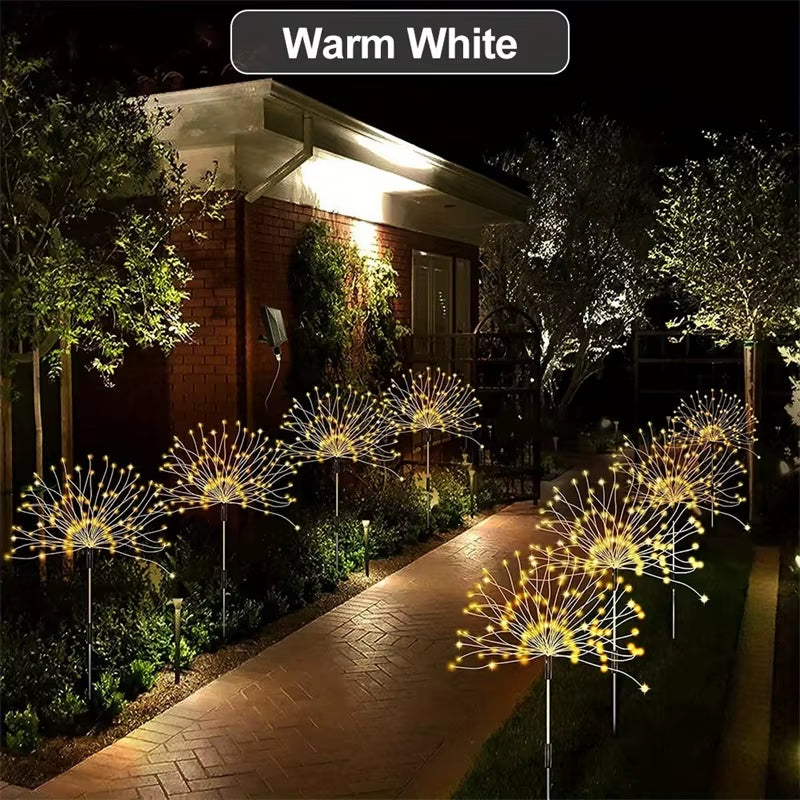 1/2/4PCS Solar Firework Light Waterproof Outdoor 8 Lighting Modes 90-200LED Fairy String Light Christmas 3 Colors Garden Lights