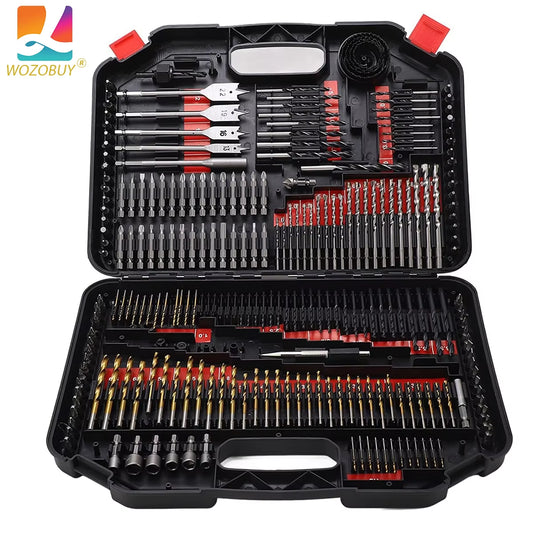 246Pcs HSS Bit Combination Tool Set Woodworking Hole Opener Twist Drill Cement Drill Construction Drill Flat Head Drill Sleeve