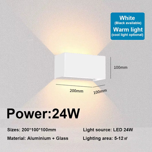 Nordic Modern Wall Light 12W 24W IP65 Waterproof LED Lamps Indoor Outdoor Wall Sconce Living Room Porch Bedroom Wall Lamp