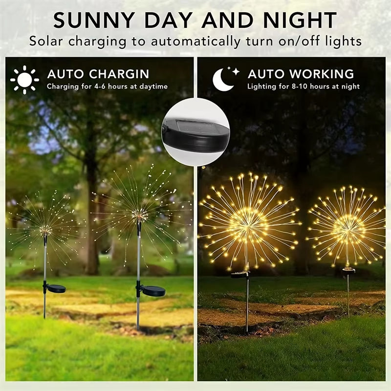 1/2/4PCS Solar Firework Light Waterproof Outdoor 8 Lighting Modes 90-200LED Fairy String Light Christmas 3 Colors Garden Lights
