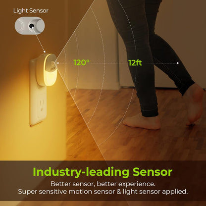Plug in Night Light with Motion Sensor and Dusk to Dawn Sensor, Mini Warm White LED Nightlight with 1-50 Lm Adjustable Brightness for Bathroom, Hallway, Stairs, Bedroom, Kitchen, 4 Packs