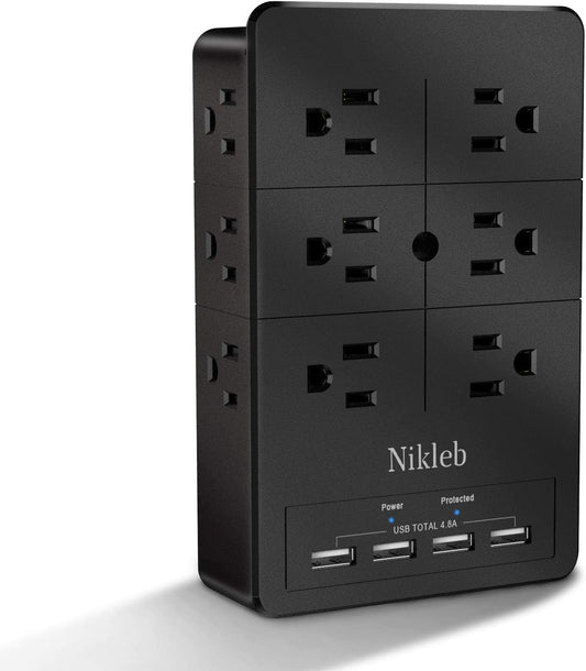 Surge Protector Wall Charger, 12 Wide AC Outlets Power Strip, 4 Ports USB Charging Blocks, Multiple Plug Adapter Wall Mount, Plug Extender Heavy Duty, Outlet Splitter for Home, Office Supplies