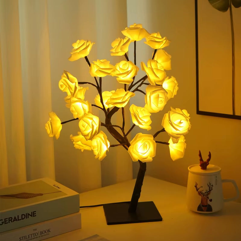 Luminous Rose Tree Table Lamp — USB‑Powered, Decorative LED