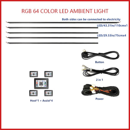 22 In1 Car Acrylic LED Ambient Lamps Universal Colorful Atmosphere Lights Auto Interior Neon Strip App Control 64 RGB Lighting