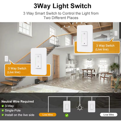 Tuya Wifi Dimmer Light Switch 3 Way One-Key Smart Dimmable Switches Voice Remote Control Works with Alexa Google Home