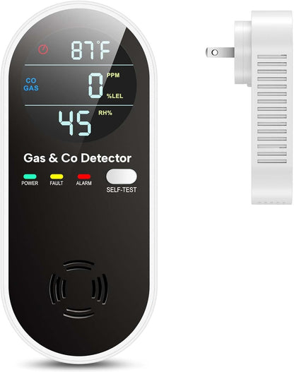 4 in 1 Upgraded Natural Gas Leak Detector and Carbon Monoxide Detectors, Dual Sensor Gas Leak Detector & Carbon Monoxide Detectors Plug in (Temperature & Humidity) for Home, RV (Black)