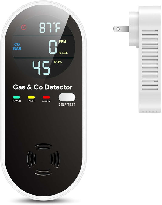 4 in 1 Upgraded Natural Gas Leak Detector and Carbon Monoxide Detectors, Dual Sensor Gas Leak Detector & Carbon Monoxide Detectors Plug in (Temperature & Humidity) for Home, RV (Black)