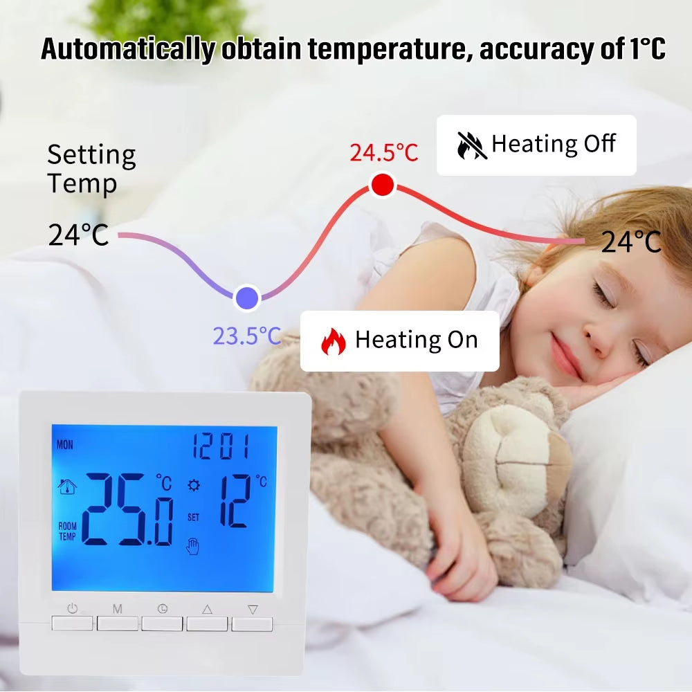 Digital Smart Thermostat Programmable Gas Boiler Heating Temperature Regulator Hand Controller Battery Thermostat with Kid Lock