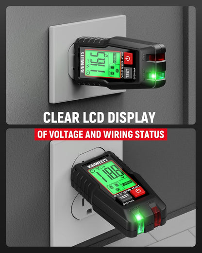 GFCI Outlet Tester with LCD Display, 3-Prong Receptacle Wiring Detector, Voltage Socket Checker, Auto Hold, Electrical Diagnostic Tool for 120V AC Home Outlets
