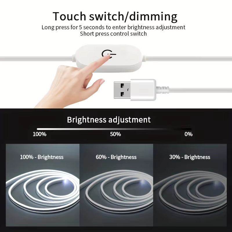 Flexible Neon LED Strip — Touch‑Dimmable, Waterproof, USB‑Powered