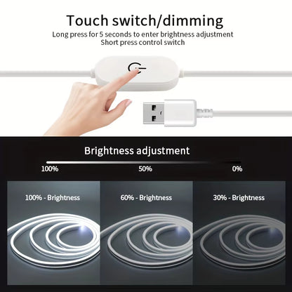 Flexible Neon LED Strip — Touch‑Dimmable, Waterproof, USB‑Powered