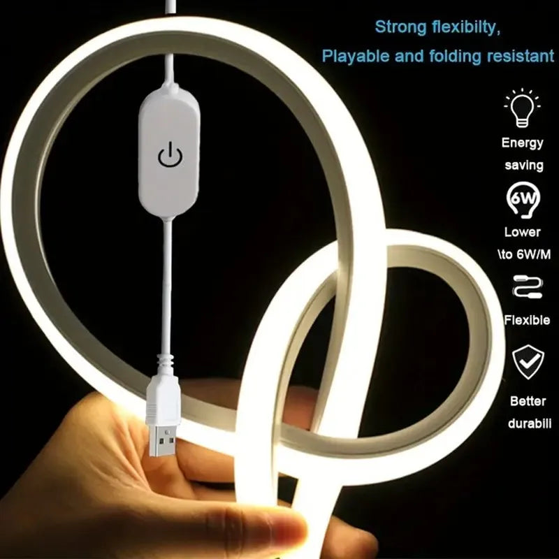Flexible Neon LED Strip — Touch‑Dimmable, Waterproof, USB‑Powered