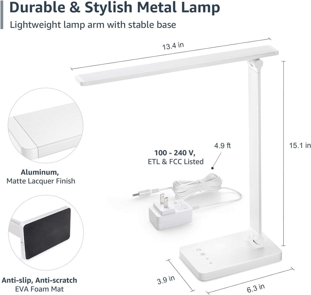 LED Desk Lamp, Metal Desk Light 9.5W 800Lm, Forbes Vetted Best Task Lamp, 5 Color Modes 5 Brightness Level, Dimmable Home Office Desktop Lamp for Reading, Crafting, Sewing, Puzzle, Nail, White