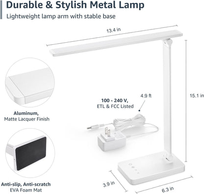 LED Desk Lamp, Metal Desk Light 9.5W 800Lm, Forbes Vetted Best Task Lamp, 5 Color Modes 5 Brightness Level, Dimmable Home Office Desktop Lamp for Reading, Crafting, Sewing, Puzzle, Nail, White