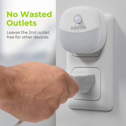 Plug in Night Light with Motion Sensor and Dusk to Dawn Sensor, Mini Warm White LED Nightlight with 1-50 Lm Adjustable Brightness for Bathroom, Hallway, Stairs, Bedroom, Kitchen, 4 Packs