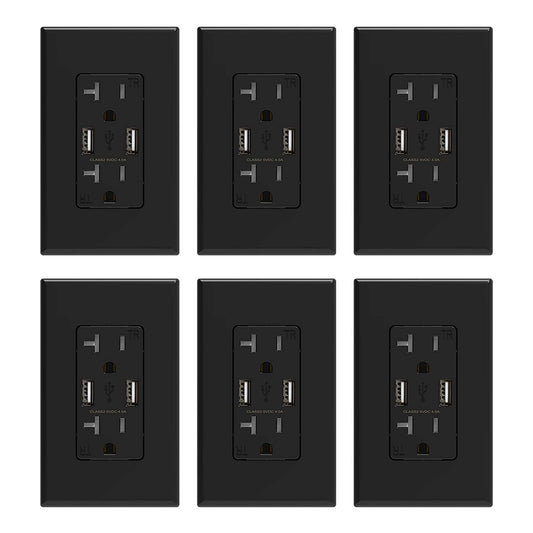 USB Outlet, 15 Amp Wall Outlet with Dual USB a Ports, 4.0A USB Outlets Receptacles, TR Tamper-Resistant USB Wall Outlets, Wall Plate Included, UL Listed (6 Pack, Glossy White)