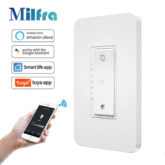 Tuya Wifi Dimmer Light Switch 3 Way One-Key Smart Dimmable Switches Voice Remote Control Works with Alexa Google Home