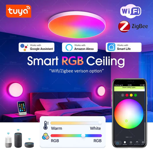 Tuya Wifi/Zigbee Ceiling Light RGBCW Led Ceiling Lamp Livingroom Home Decoration Smart Lamp for Smart Life APP Alexa Google Home