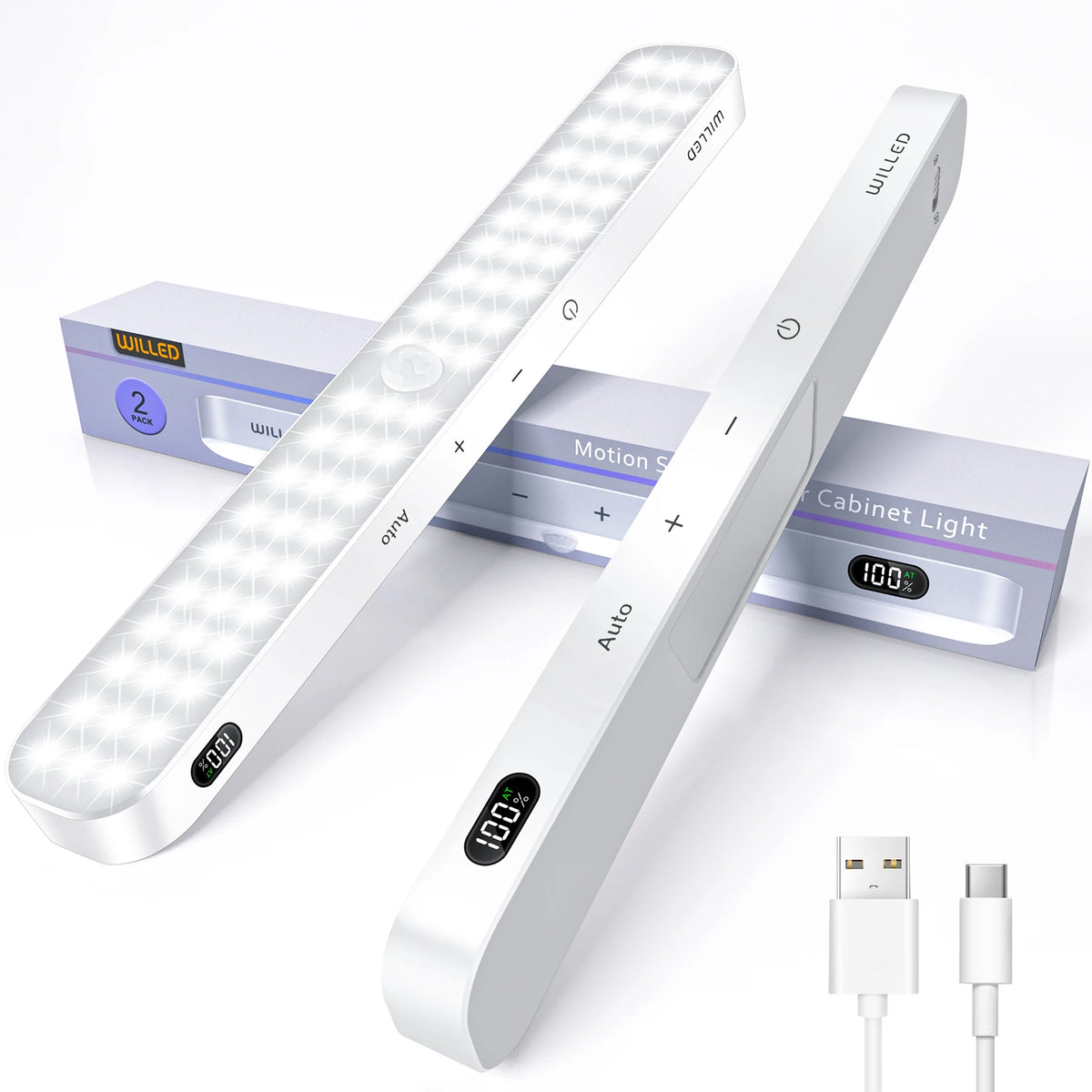 Motion Sensor Cabinet Light Battery Display 60 LED Touch Light Bar Wireless Rechargeable Battery Night Light