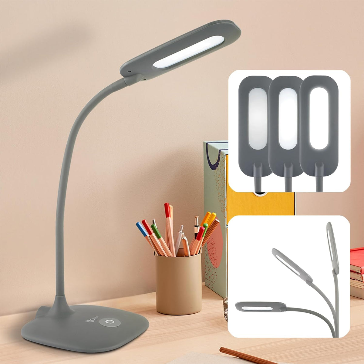 LED Soft Touch Desk Lamp - 3 Brightness Settings with Energy Efficient Natural Daylight Leds - Adjustable Flexible Neck & Touch Controls for Tabletops, Home Office, Computer Desk, & Dorms