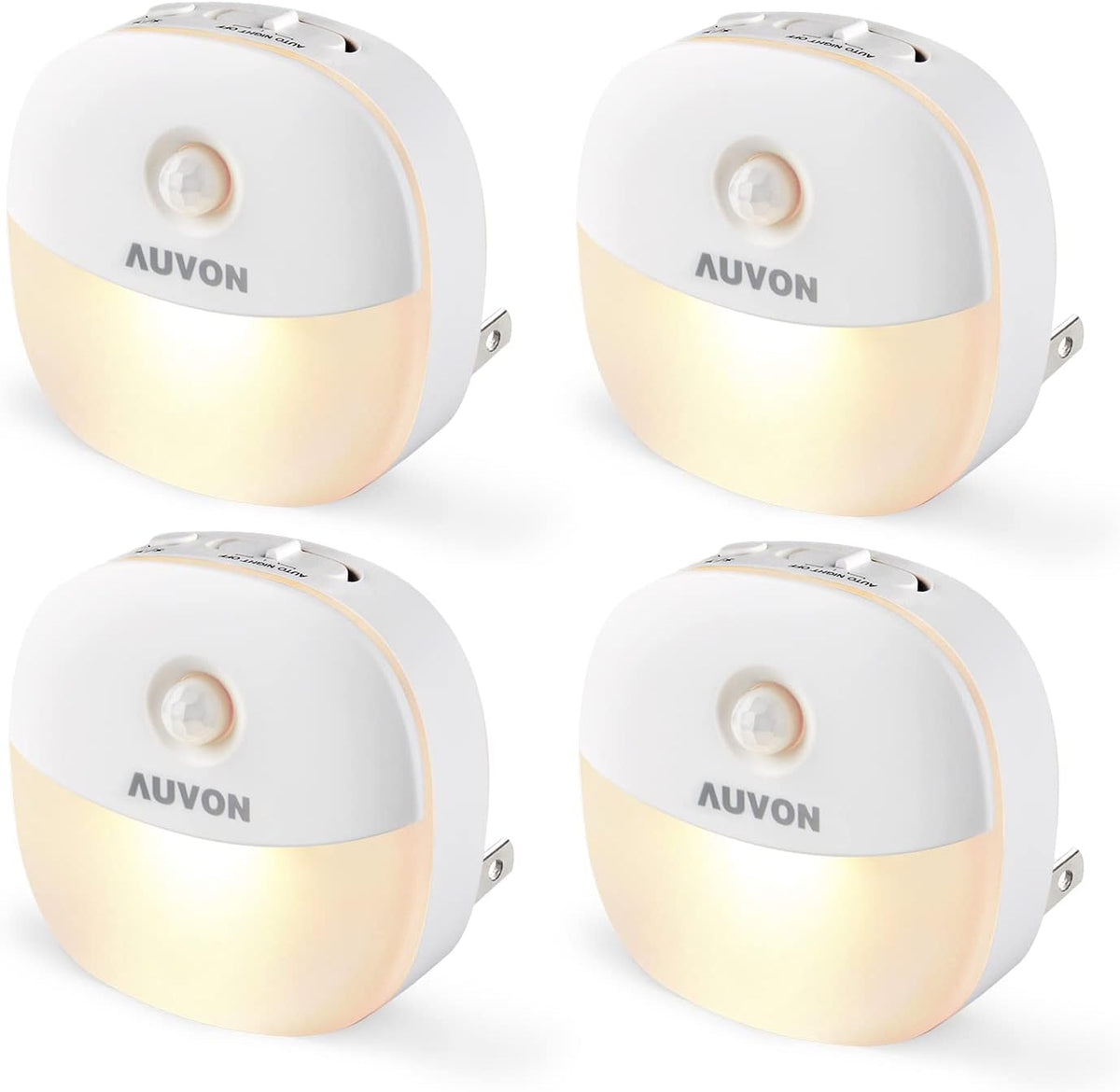 Plug in Night Light with Motion Sensor and Dusk to Dawn Sensor, Mini Warm White LED Nightlight with 1-50 Lm Adjustable Brightness for Bathroom, Hallway, Stairs, Bedroom, Kitchen, 4 Packs