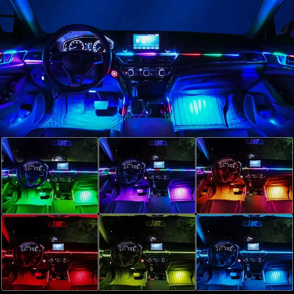 22 In1 Car Acrylic LED Ambient Lamps Universal Colorful Atmosphere Lights Auto Interior Neon Strip App Control 64 RGB Lighting