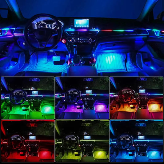 22 In1 Car Acrylic LED Ambient Lamps Universal Colorful Atmosphere Lights Auto Interior Neon Strip App Control 64 RGB Lighting