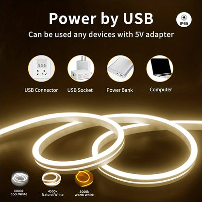 Flexible Neon LED Strip — Touch‑Dimmable, Waterproof, USB‑Powered